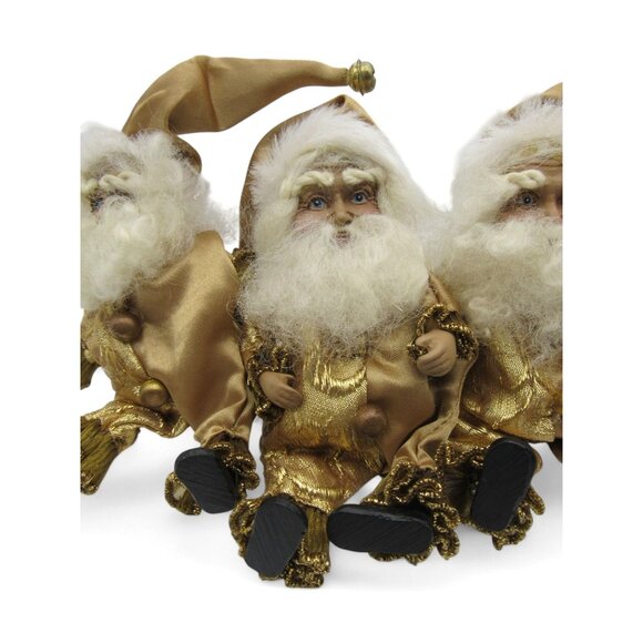 4 Small Gold Santa Claus Christmas Figurines With Beards and Jingle Bell Hats - Picture 9 of 14